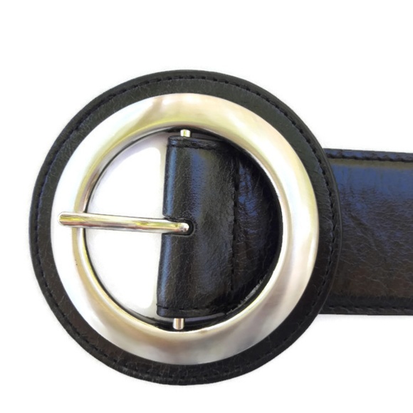 Leather Belt Wide Antique Silver Round Buckle L - Picture 6 of 6